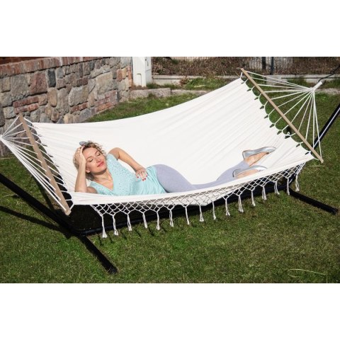 HAMAK OGRODOWY 2 OSOBOWY 200X150CM Z DRĄŻKIEM I Z FRĘDZLAMI MIAMI ECRU 1018966