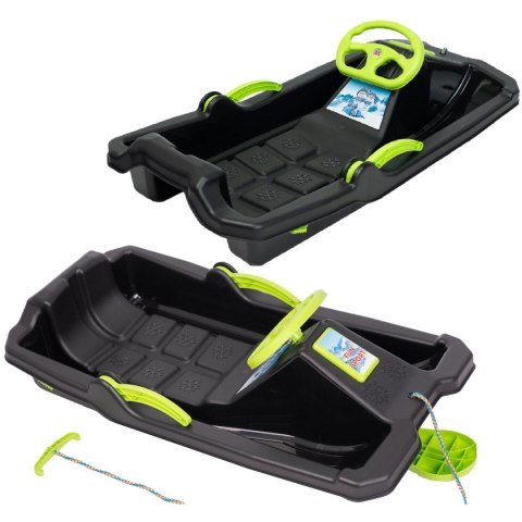 SANKI PLASTIKOWE Z HAMULCEM I KIEROWNICĄ ADAŚ 84x43x25CM CZARNE Z ZIELONYM