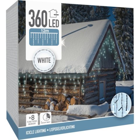 LAMPKI CHOINKOWE KURTYNA ŚWIETLNA ZEW 360 LED STEROWNIK TIMER ZIMNY BIAŁY KABEL ZIELONY