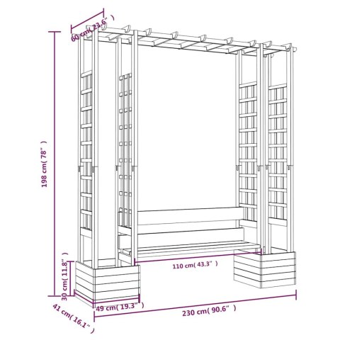 VidaXL Pergola z ławką i donicami, impregnowane drewno sosnowe