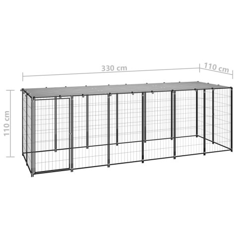 Kojec dla psa, czarny, 330x110x110 cm, stalowy