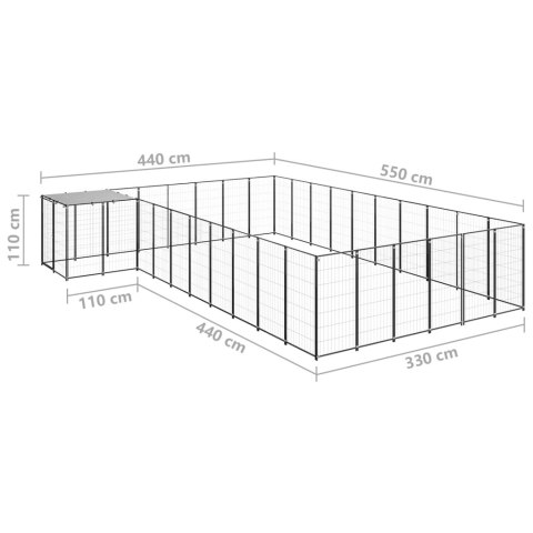 Kojec dla psa, czarny, 19,36 m², stalowy
