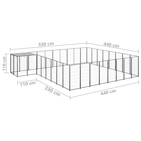 Kojec dla psa, czarny, 20,57 m², stalowy
