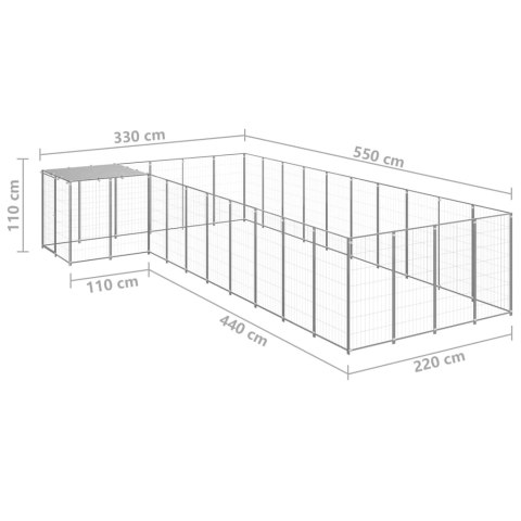 Kojec dla psa, srebrny, 13,31 m², stalowy