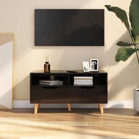 Szafka pod TV, wysoki połysk, czarna, 90x40x48,5 cm, płyta