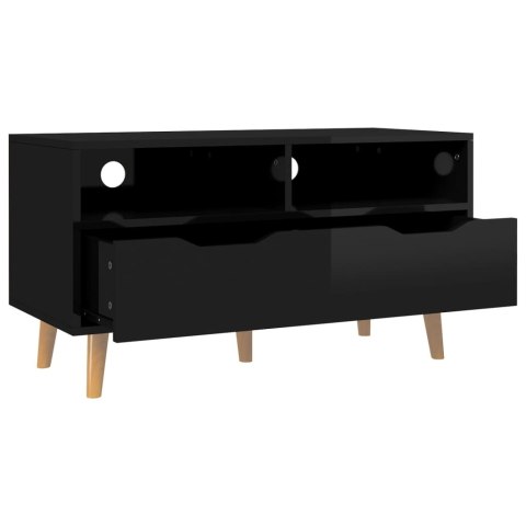 Szafka pod TV, wysoki połysk, czarna, 90x40x48,5 cm, płyta