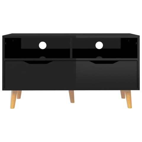 Szafka pod TV, wysoki połysk, czarna, 90x40x48,5 cm, płyta