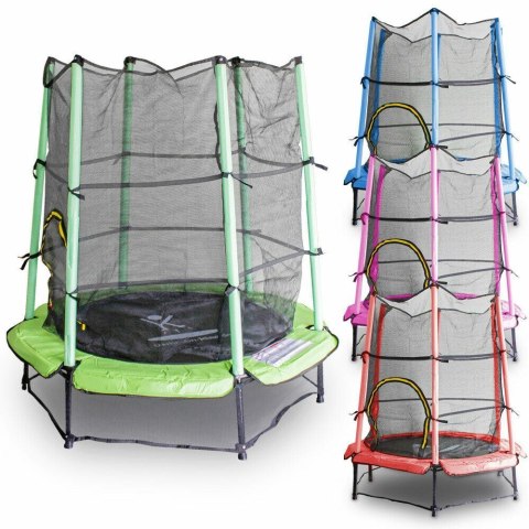 TRAMPOLINA DLA DZIECI 140CM RÓŻOWA DO DOMU OGRODU Z OSŁONĄ I SIATKĄ