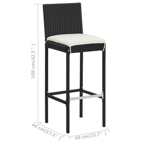 5-cz. ogrodowy zestaw barowy, poduszki, rattan PE, czarny