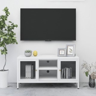 Szafka pod telewizor, biała, 105x35x52 cm, stal i szkło