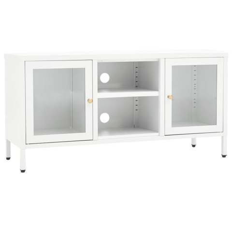 Szafka pod telewizor, biała, 105x35x52 cm, stal i szkło