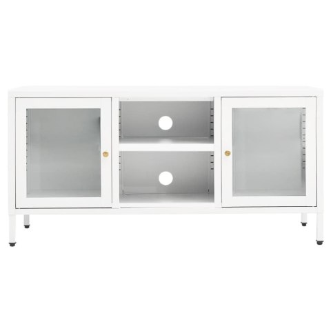 Szafka pod telewizor, biała, 105x35x52 cm, stal i szkło