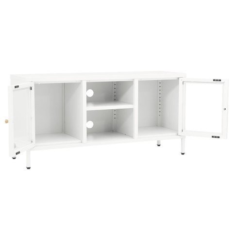Szafka pod telewizor, biała, 105x35x52 cm, stal i szkło