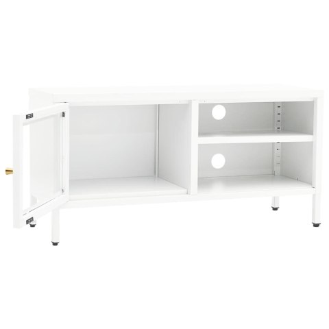 Szafka pod telewizor, biała, 90x30x44 cm, stal i szkło
