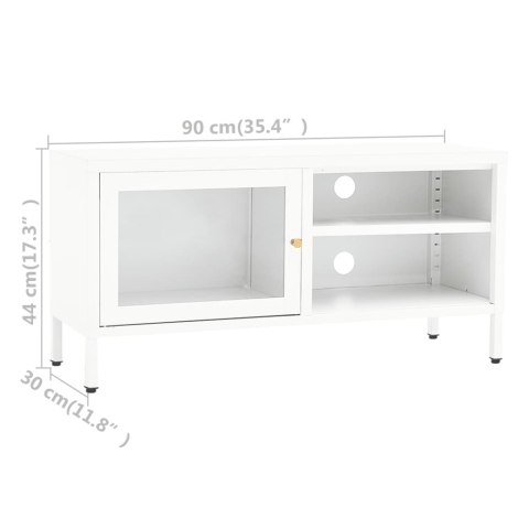 Szafka pod telewizor, biała, 90x30x44 cm, stal i szkło