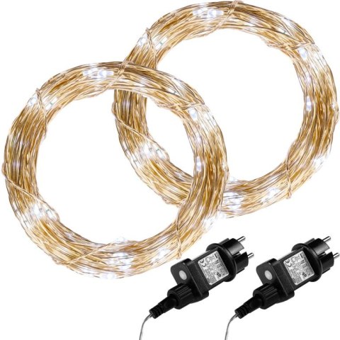 Zestaw 2 sztuk przewodów świetlnych - 200 LED, zimna biel
