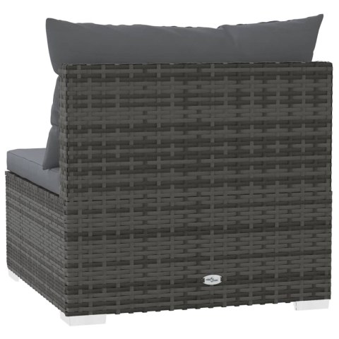 Środkowy moduł sofy ogrodowej z poduszkami, rattan PE, szary