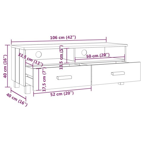 Szafka pod TV, jasnoszara, 106x40x40 cm, lite drewno sosnowe
