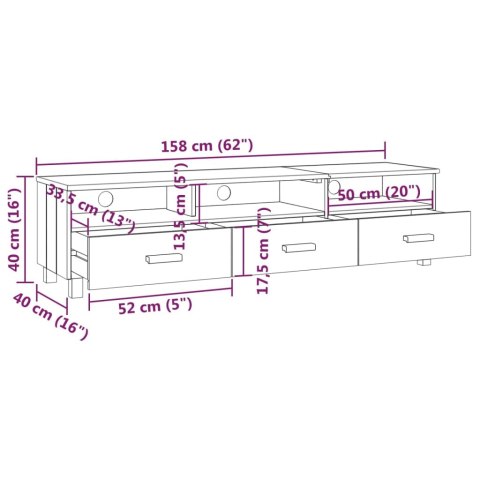 Szafka pod TV, jasnoszara, 158x40x40 cm, lite drewno sosnowe