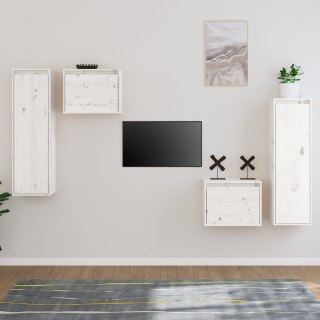Szafki pod TV, 4 szt., białe, lite drewno sosnowe