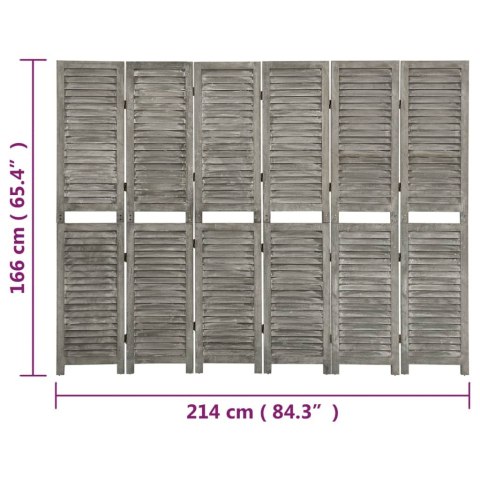 Parawan 6-panelowy, szary, 214x166 cm, lite drewno