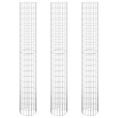 Okrągłe donice gabionowe, podniesione, 3 szt., stal, Ø30x200 cm