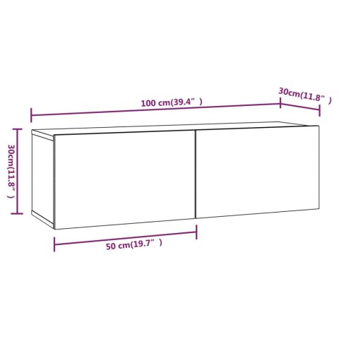 Szafki ścienne pod TV, 4 szt., dąb sonoma, 100x30x30 cm