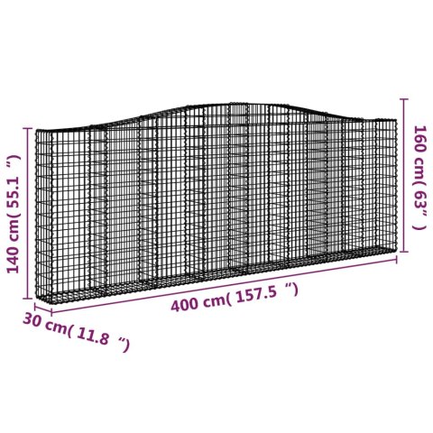 Kosze gabionowe, 7 szt, 400x30x140/160 cm, galwanizowane żelazo