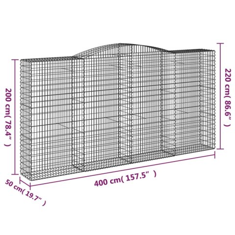 Kosze gabionowe, 2 szt, 400x50x200/220 cm, galwanizowane żelazo