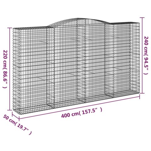 Kosze gabionowe, 2 szt, 400x50x220/240 cm, galwanizowane żelazo