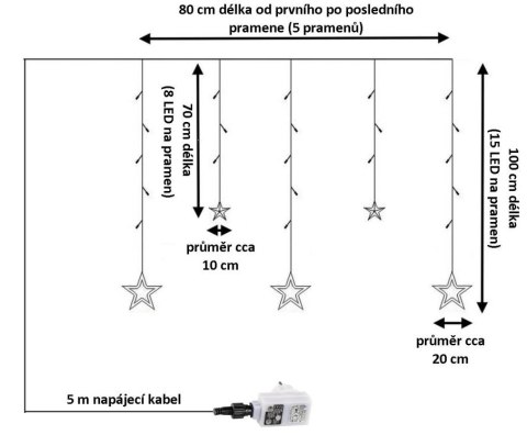 Świąteczna kurtyna 5 gwiazdek, 61 LED, biała ciepła i zimna