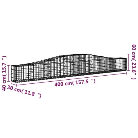 Kosze gabionowe, 15 szt, 400x30x40/60 cm, galwanizowane żelazo