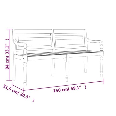 Ławka Batavia, 150 cm, lite drewno tekowe