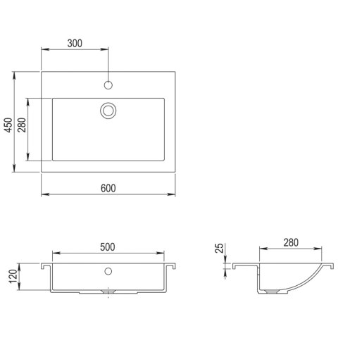 Granitowa umywalka, 600 x 450 x 120 mm, szara
