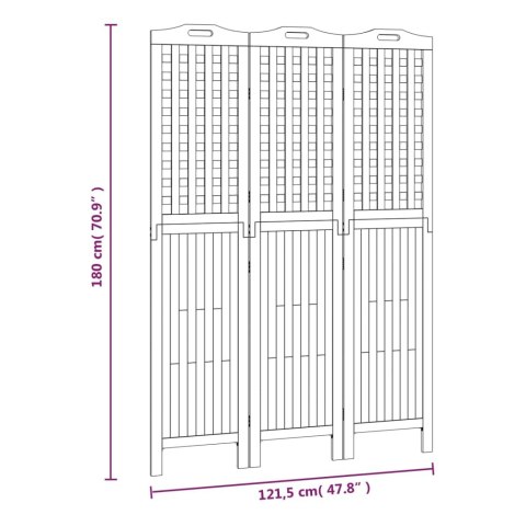 Parawan 3-panelowy, 121,5x2x180 cm, lite drewno akacjowe