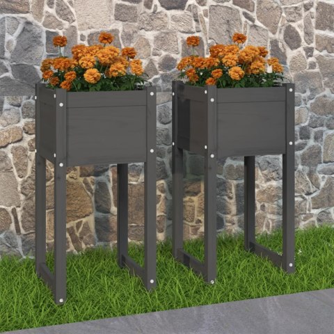 Donice, 2 szt., szare, 40x40x81 cm, lite drewno sosnowe