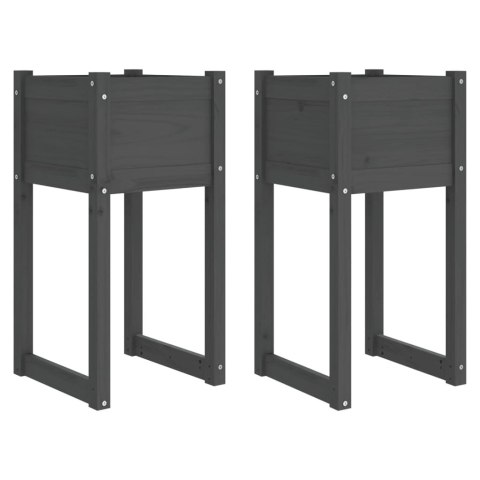Donice, 2 szt., szare, 40x40x81 cm, lite drewno sosnowe