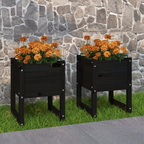 Donice, 2 szt., czarny, 40x40x52,5 cm, lite drewno sosnowe