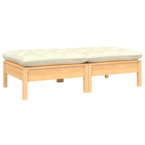 2-osobowa sofa ogrodowa z kremowymi poduszkami, drewno sosnowe