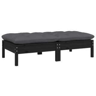 2-osobowa sofa ogrodowa z poduszkami, czarna, drewno sosnowe