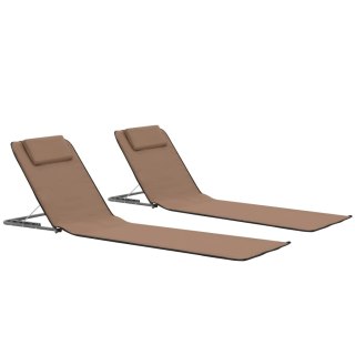 Składane maty plażowe, 2 szt., stal i tkanina, brązowe