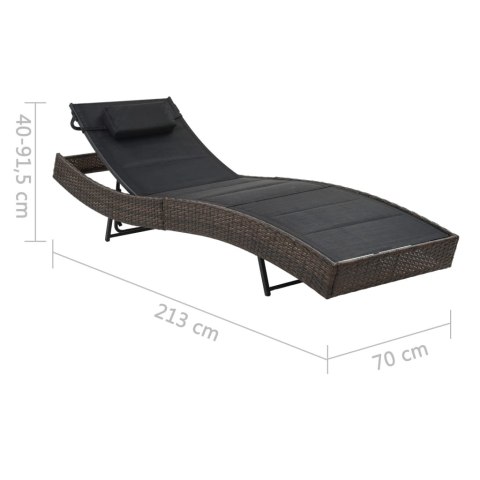 Leżak, polirattan i textilene, brązowy