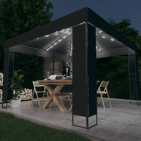 Altana z podwójnym dachem i sznurem lampek LED, 3x3 m, antracyt