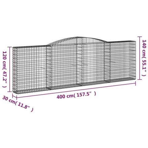 Kosze gabionowe, 2 szt, 400x30x120/140 cm, galwanizowane żelazo