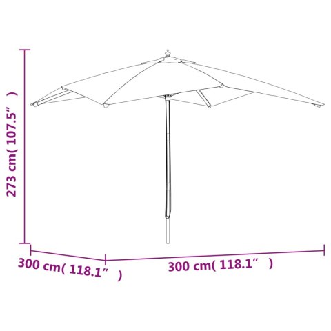 Parasol ogrodowy na drewnianym słupku, piaskowy, 300x300x273 cm