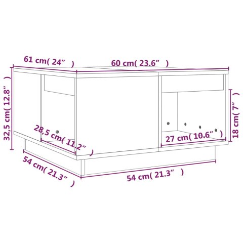 Stolik kawowy, szary, 60x61x32,5 cm, lite drewno sosnowe