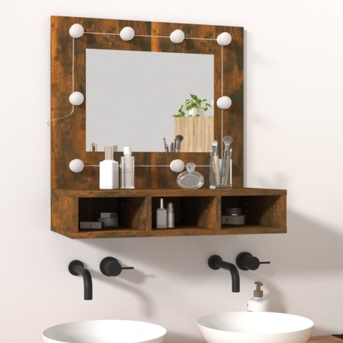 Szafka z lustrem i LED, przydymiony dąb, 60x31,5x62 cm