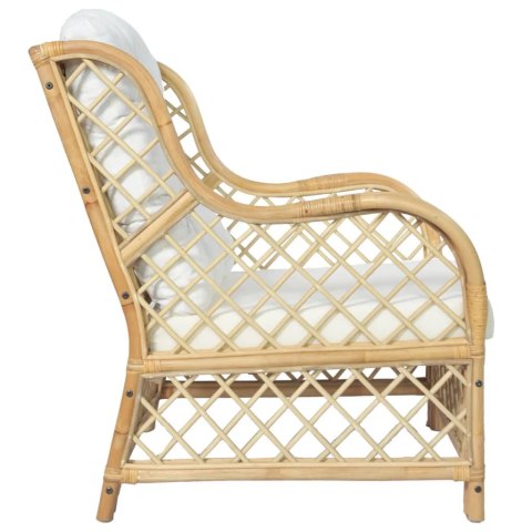 Fotel z poduszką, naturalny rattan i len
