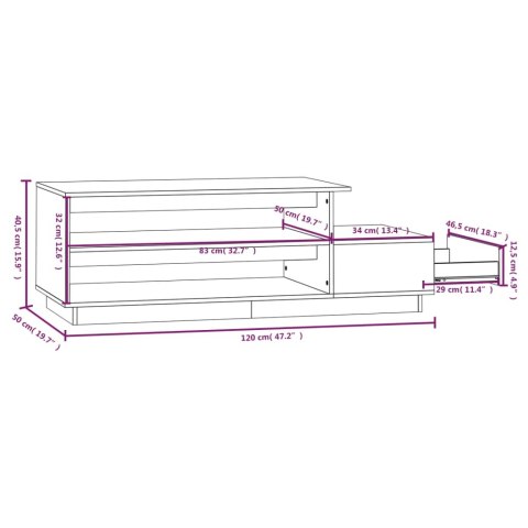 Stolik kawowy, 120x50x40,5 cm, lite drewno sosnowe