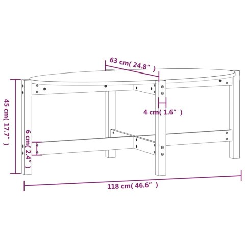 Stolik kawowy, 118x63x45 cm, lite drewno sosnowe